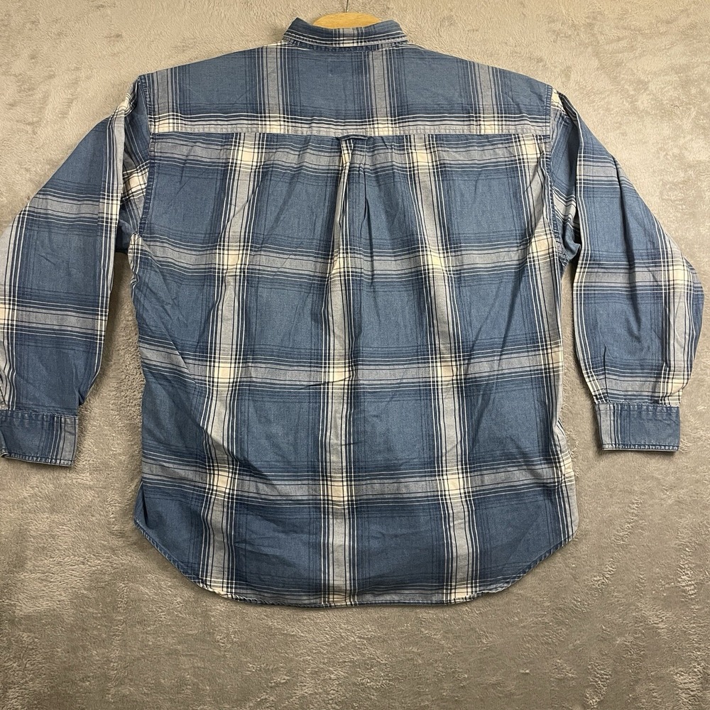 Chaps by Ralph Lauren Vintage Men's XL‎ Blue Button-Up Checked Shirt 100% Cotton - Picture 4 of 6